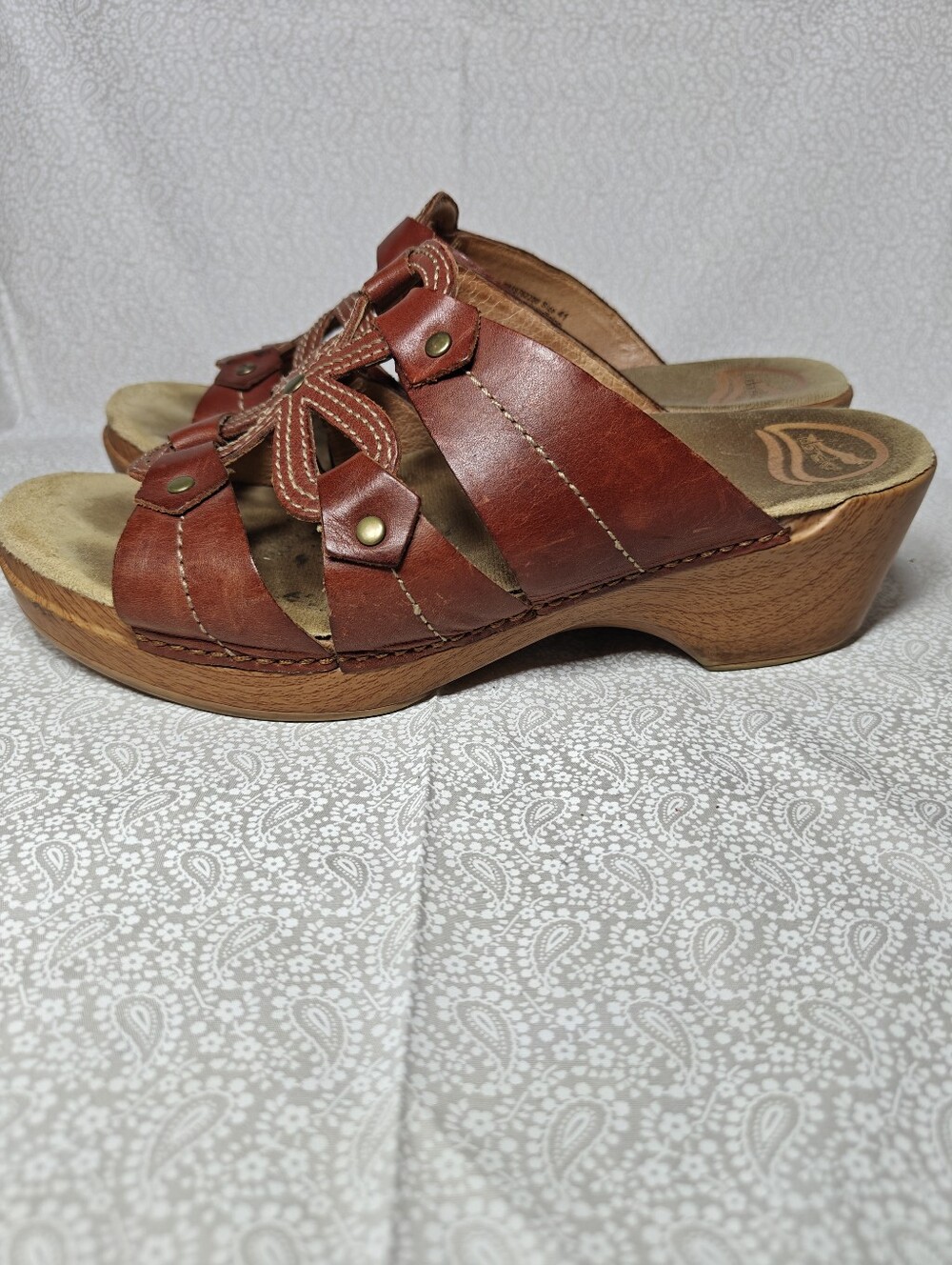 Dansko Serena Leather Flower Slip On Platform Sandals Women's Shoes Size 10.5-11